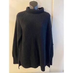 Bananas Republic chunky ribbed waffle merino wool turtleneck Xl black rn#54023
